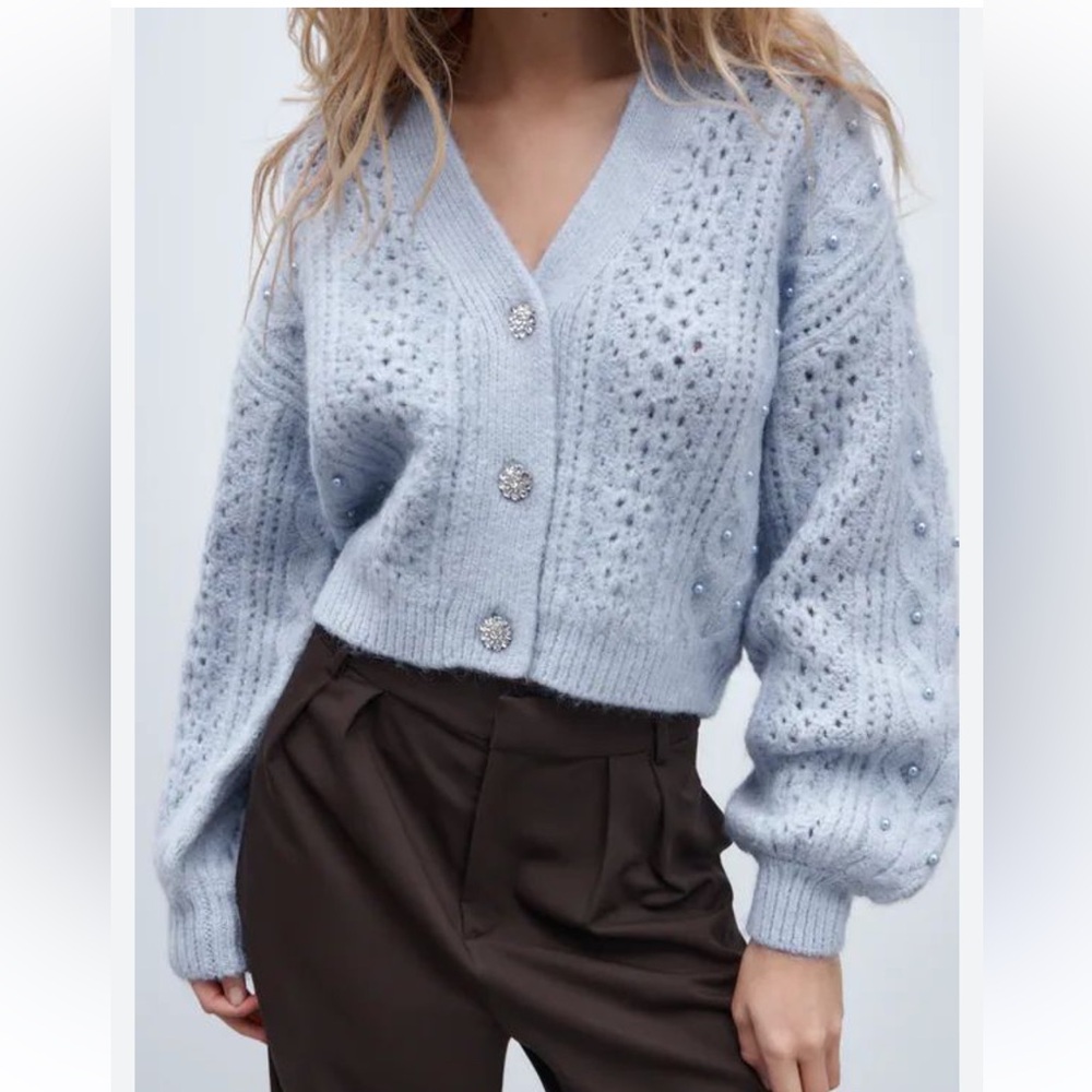 Zara Blue Knit Cardigan Sweater